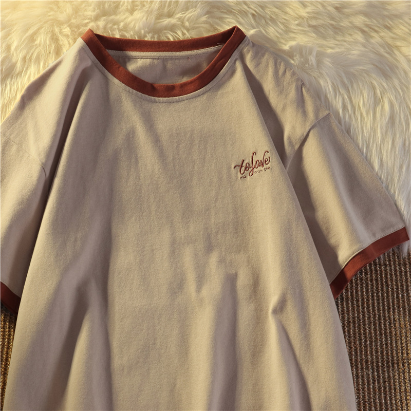 Ženski pamukasti T-shirt kratkih rukava za ljeto, retro stil, studentski izgled, svestran chic top japanskog i korejskog stila