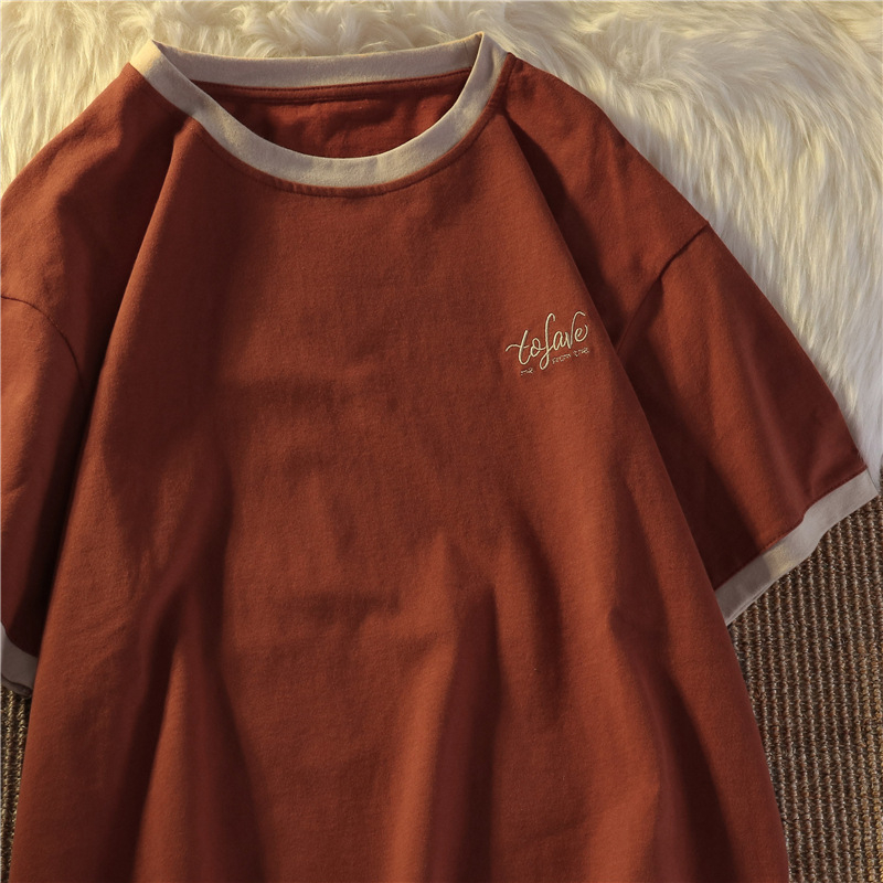 Ženski pamukasti T-shirt kratkih rukava za ljeto, retro stil, studentski izgled, svestran chic top japanskog i korejskog stila