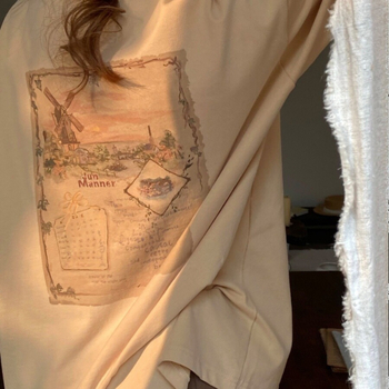 Ženski T-shirt u plus veličini s khaki printom, kratki rukavi, ljetni američki retro stil, širok kroj, okrugli izrez