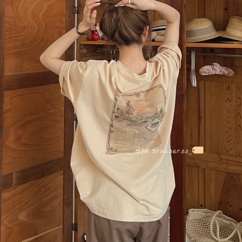 Ženski T-shirt u plus veličini s khaki printom, kratki rukavi, ljetni američki retro stil, širok kroj, okrugli izrez