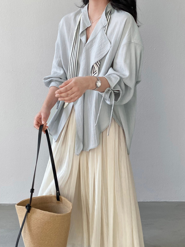 Jiangzuo Ženska košulja s svileni šal za vezivanje, romantični francuski stil, labavi kroj, proljeće 2026, model 1766
