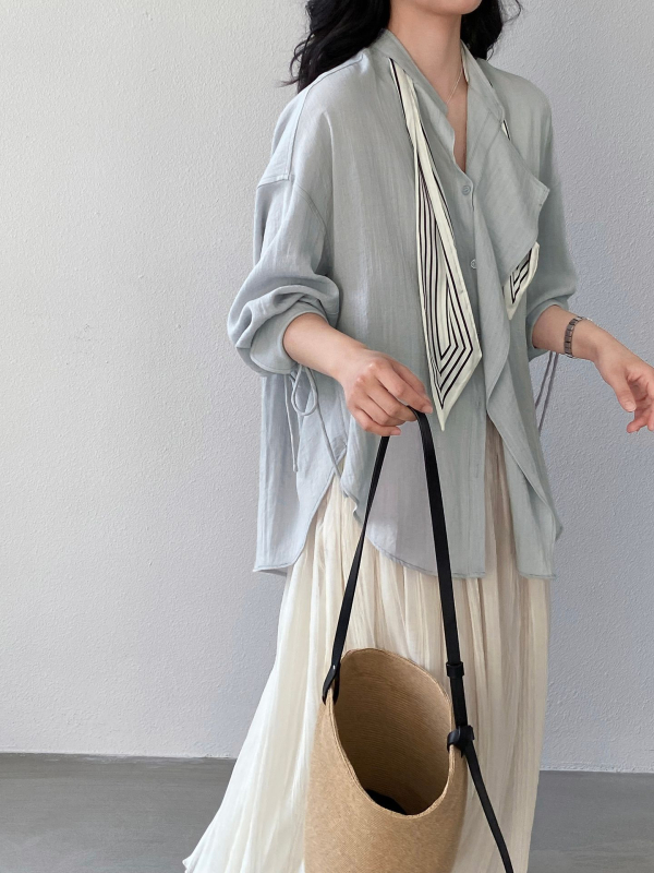 Jiangzuo Ženska košulja s svileni šal za vezivanje, romantični francuski stil, labavi kroj, proljeće 2026, model 1766