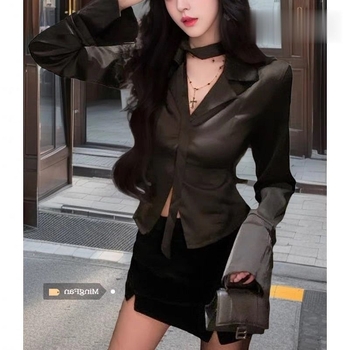 Crvena ženska bluza s ovratnikom sakovog tipa, dugi rukavi, proljetni francuski stil, uski kroj, svakodnevna bluza s elegantnim vezom