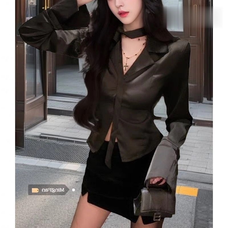 Crvena ženska bluza s ovratnikom sakovog tipa, dugi rukavi, proljetni francuski stil, uski kroj, svakodnevna bluza s elegantnim vezom
