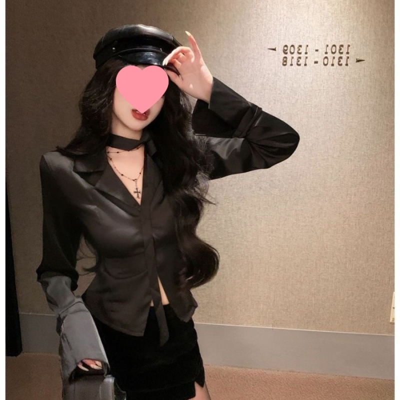 Crvena ženska bluza s ovratnikom sakovog tipa, dugi rukavi, proljetni francuski stil, uski kroj, svakodnevna bluza s elegantnim vezom