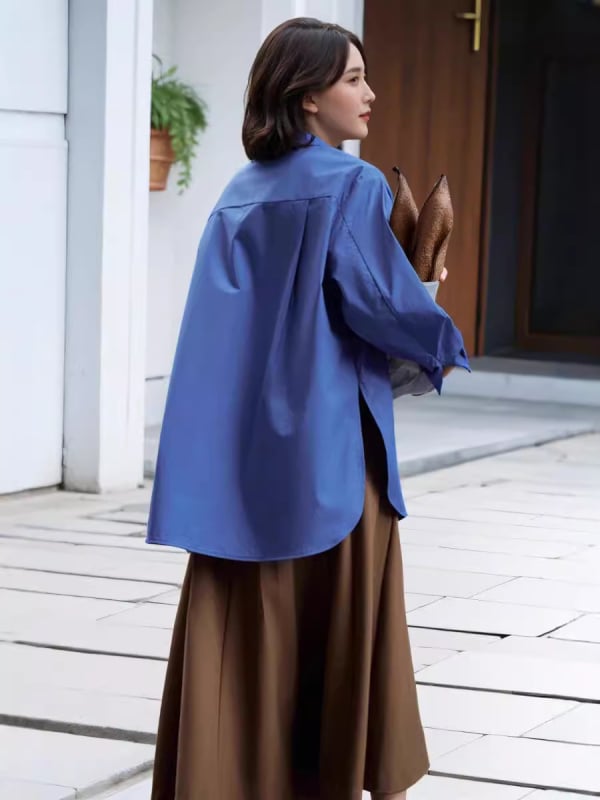 Ženska pamučna košulja-jakna Klein blue, slobodan kroj