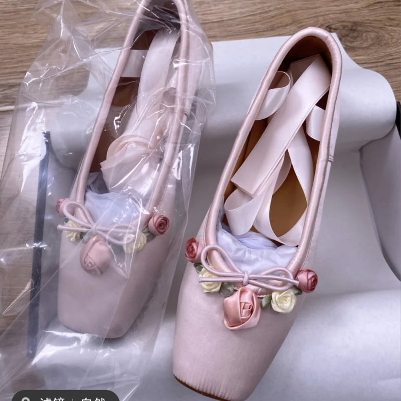 Satenske balerinke za žene s križnim trakama, proljeće–jesen, ukras ruže, retro stil princeze