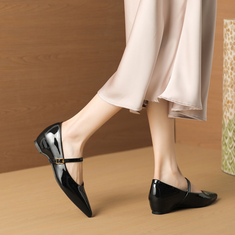 Francuski stil: crne ženske cipele srednje visoke s oštrim nosom, kožne slip-on Mary Jane cipele, proljeće 2026