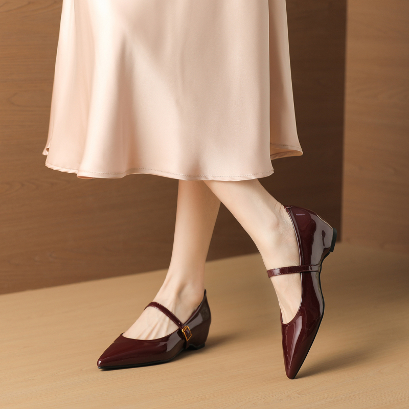 Francuski stil: crne ženske cipele srednje visoke s oštrim nosom, kožne slip-on Mary Jane cipele, proljeće 2026