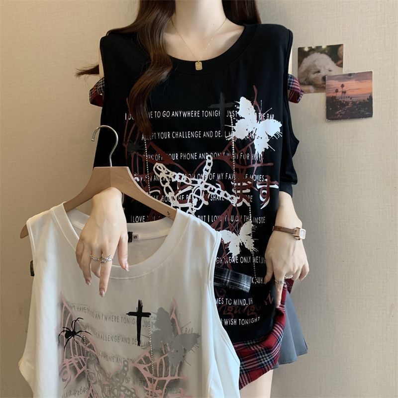 Ženski T‑shirt s printom leptira, ramena otkrivena, kratki rukavi, plus veličina, ljeto 2025, slobodan kroj, svestran top