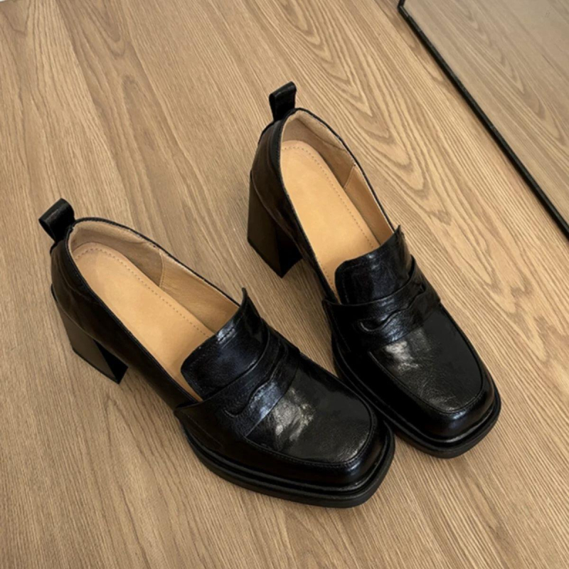 Retro Mary Jane cipele za žene, niski blok petom, kvadratni nos, slip-on dizajn