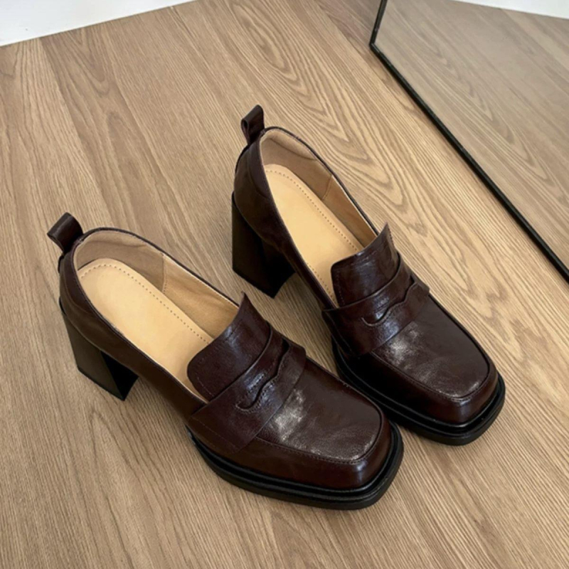 Retro Mary Jane cipele za žene, niski blok petom, kvadratni nos, slip-on dizajn
