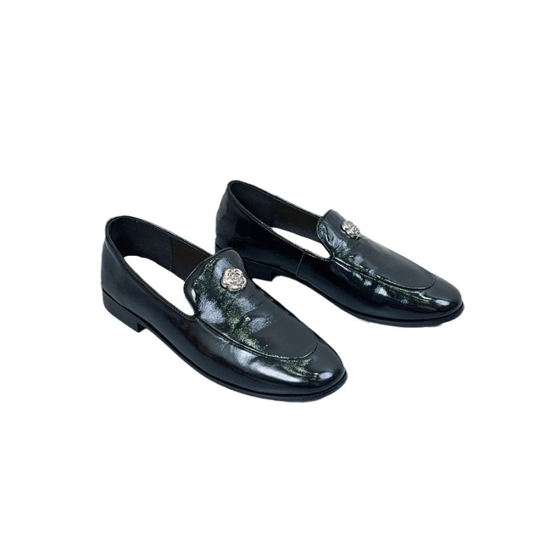 6088-10 Ženske loafers od prave kože s cvjetnom kopčom, mekom potplatom, kvadratnim vrhom, slip-on, retro britanski stil