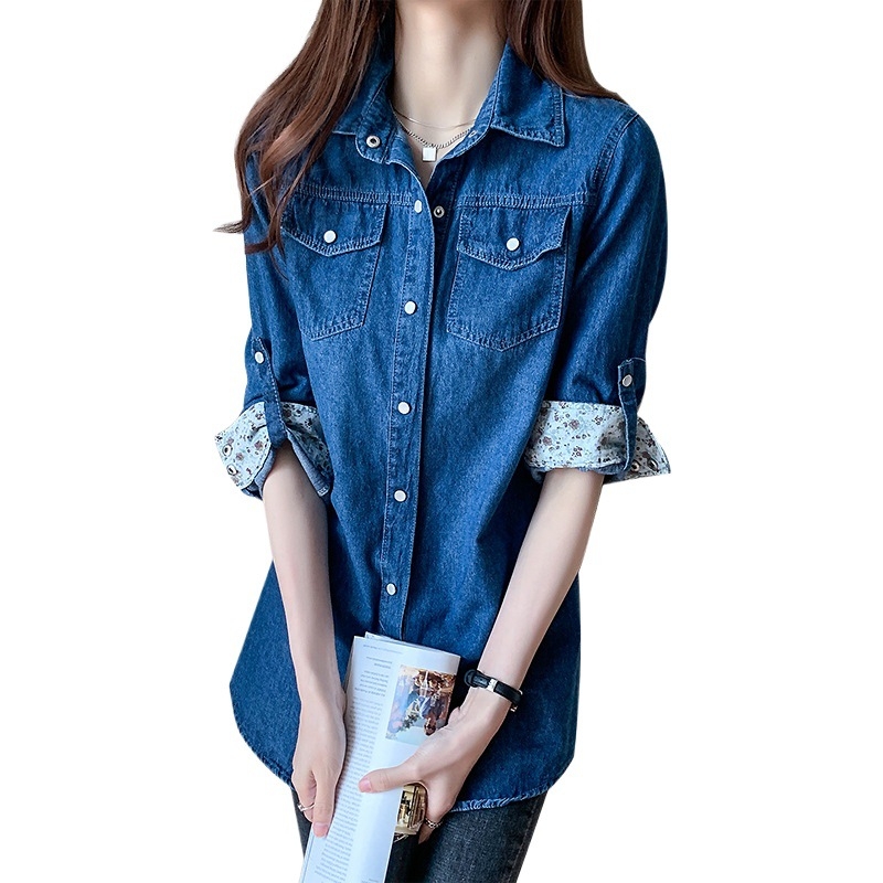 Ženska srednje duga denim košulja s dugim rukavima, lagani materijal, korejski stil, široki kroj, proljeće-jesen 2026