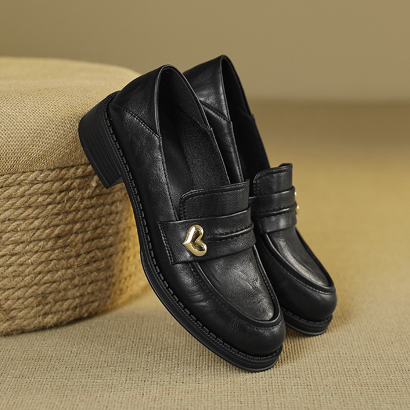 Ženski loafersi 2025 jesen – okrugli nos, niski i debeli potpetica, vintage stil