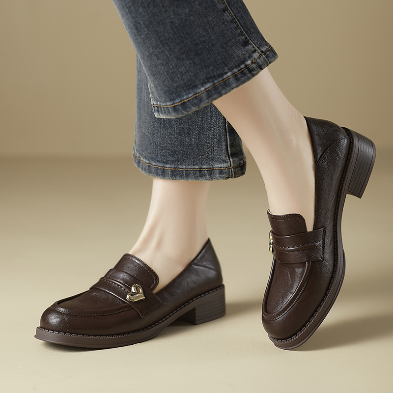 Ženski loafersi 2025 jesen – okrugli nos, niski i debeli potpetica, vintage stil
