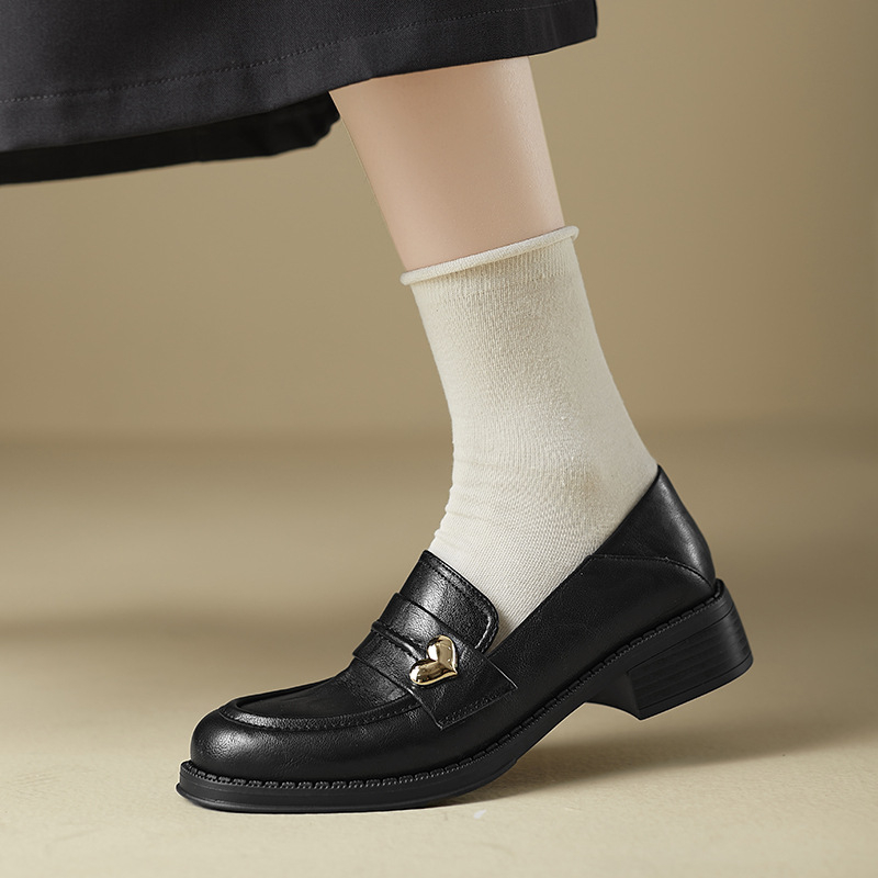 Ženski loafersi 2025 jesen – okrugli nos, niski i debeli potpetica, vintage stil