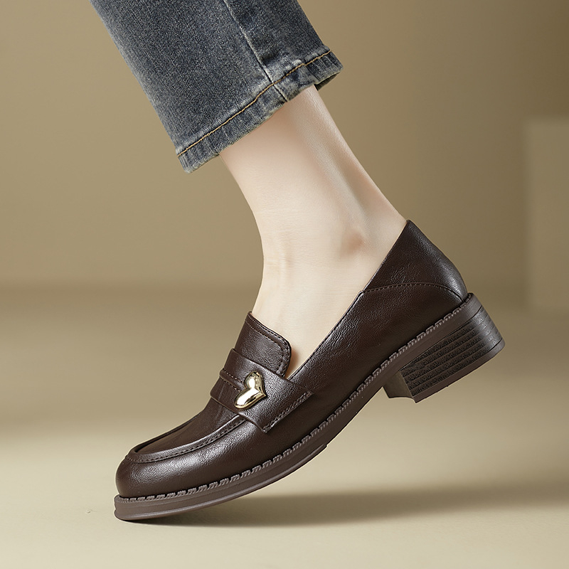 Ženski loafersi 2025 jesen – okrugli nos, niski i debeli potpetica, vintage stil
