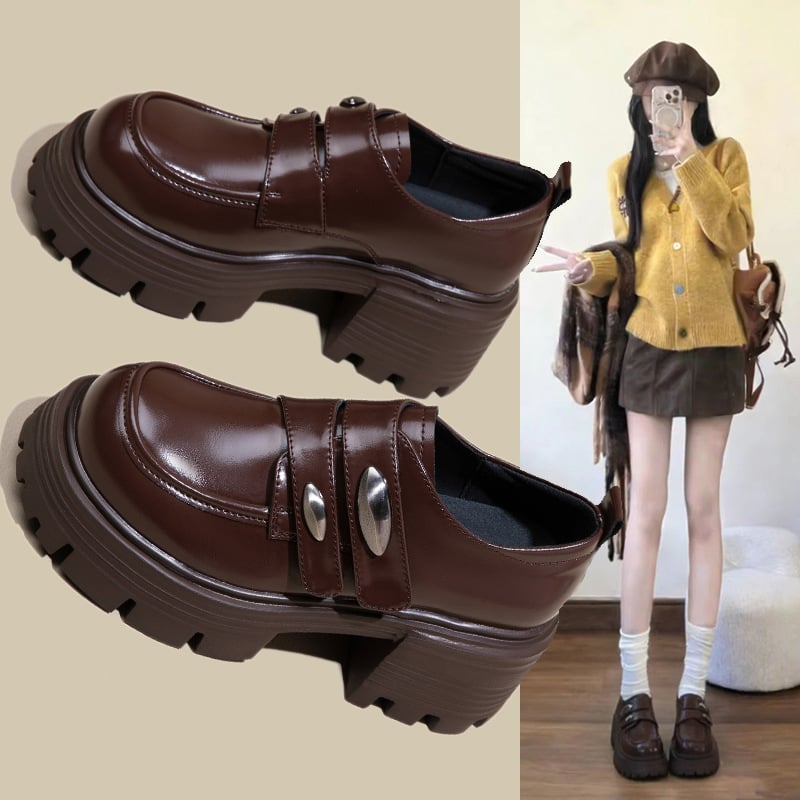 Damske kožne loaferice u retro britskom stilu, stil fakulteta, casual cipele s debelom potplatom za povećanje visine