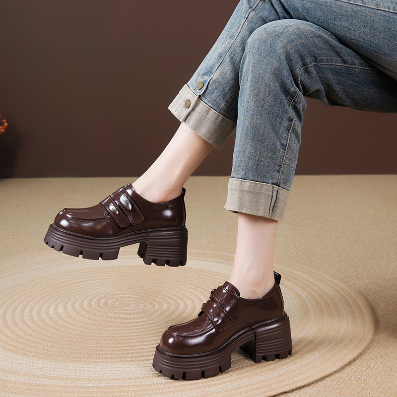 Damske kožne loaferice u retro britskom stilu, stil fakulteta, casual cipele s debelom potplatom za povećanje visine