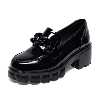Ženske loaferice od prave kože s debelim petom, britanski stil s detaljem lanaca, platforma