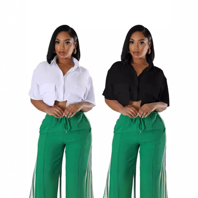Odie cropped košulja kratkih rukava, jednobojna, nepravilan rub, ovratnik, gradski stil, ljeto 2024