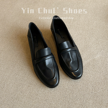 Ženske slip-on loaferice – vintage stil, prava koža, gornji dio od mikrovlakna, četvrtasti vrh, debeli peta, jednobojne, za sve sezone