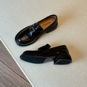 Damske loaferice od prvovrste ovčje kože, velika veličina, debela peta, slip-on, retro stil, prava koža, za proljeće i jesen, s zlatnim novčićima