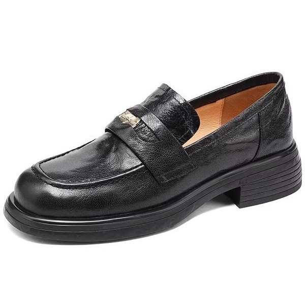 Damske loaferice od prvovrste ovčje kože, velika veličina, debela peta, slip-on, retro stil, prava koža, za proljeće i jesen, s zlatnim novčićima