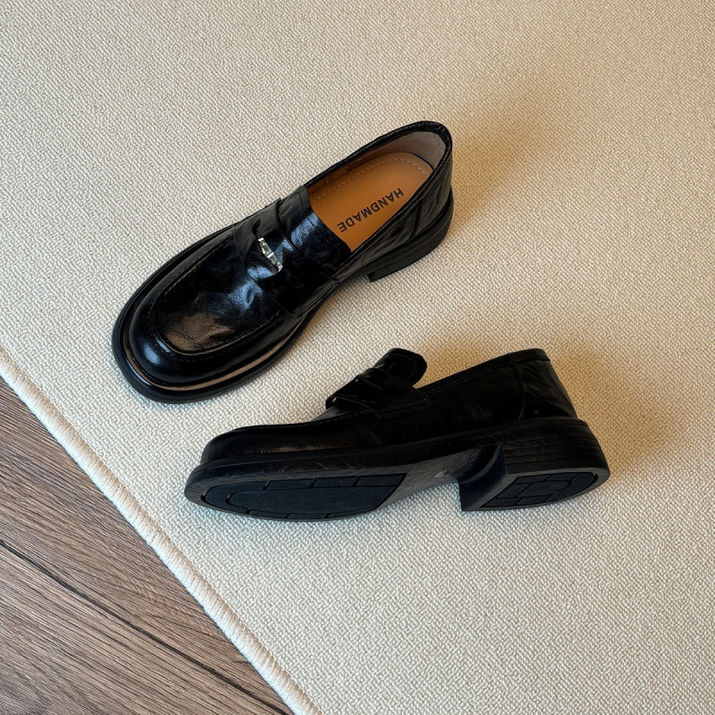 Damske loaferice od prvovrste ovčje kože, velika veličina, debela peta, slip-on, retro stil, prava koža, za proljeće i jesen, s zlatnim novčićima