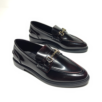 Ženske mokasine s okruglim nosom, slip-on, u britskom stilu, kožne