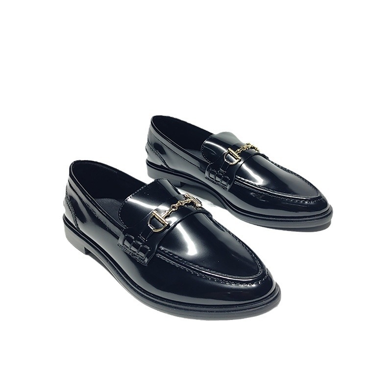 Ženske mokasine s okruglim nosom, slip-on, u britskom stilu, kožne