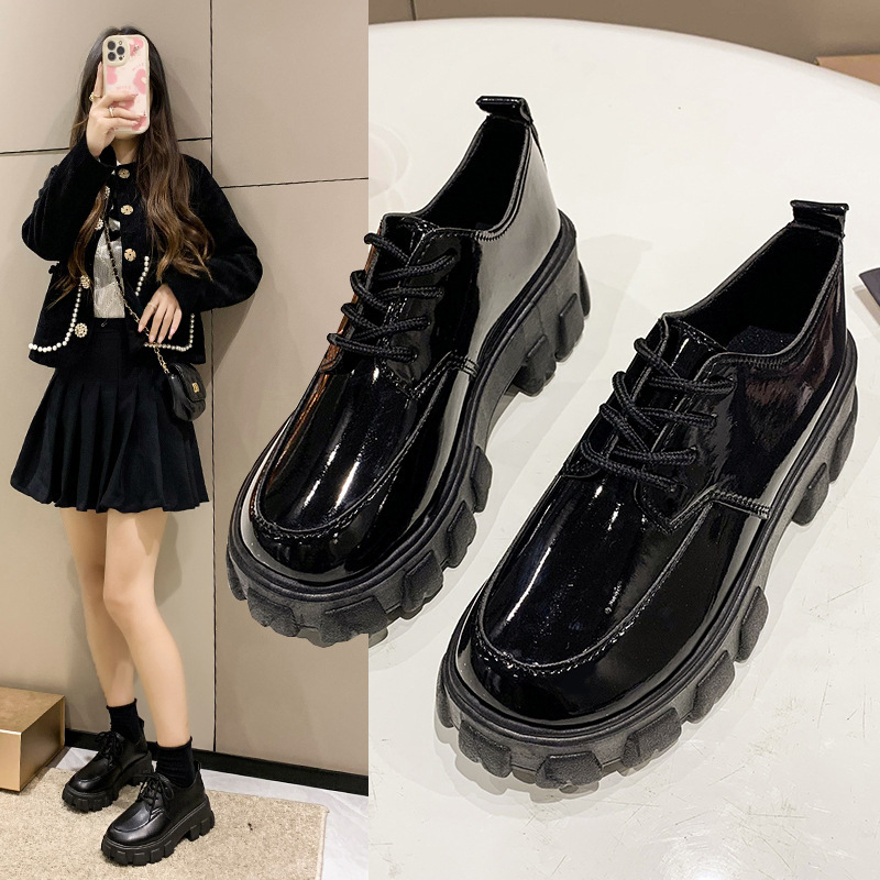 Ženske loaferice s platformom, debelim potplatom, okruglim vrhom, vezicama, japanski JK casual obuća