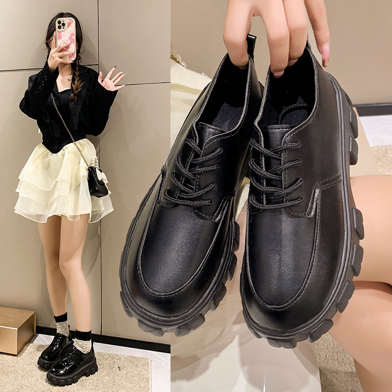 Ženske loaferice s platformom, debelim potplatom, okruglim vrhom, vezicama, japanski JK casual obuća