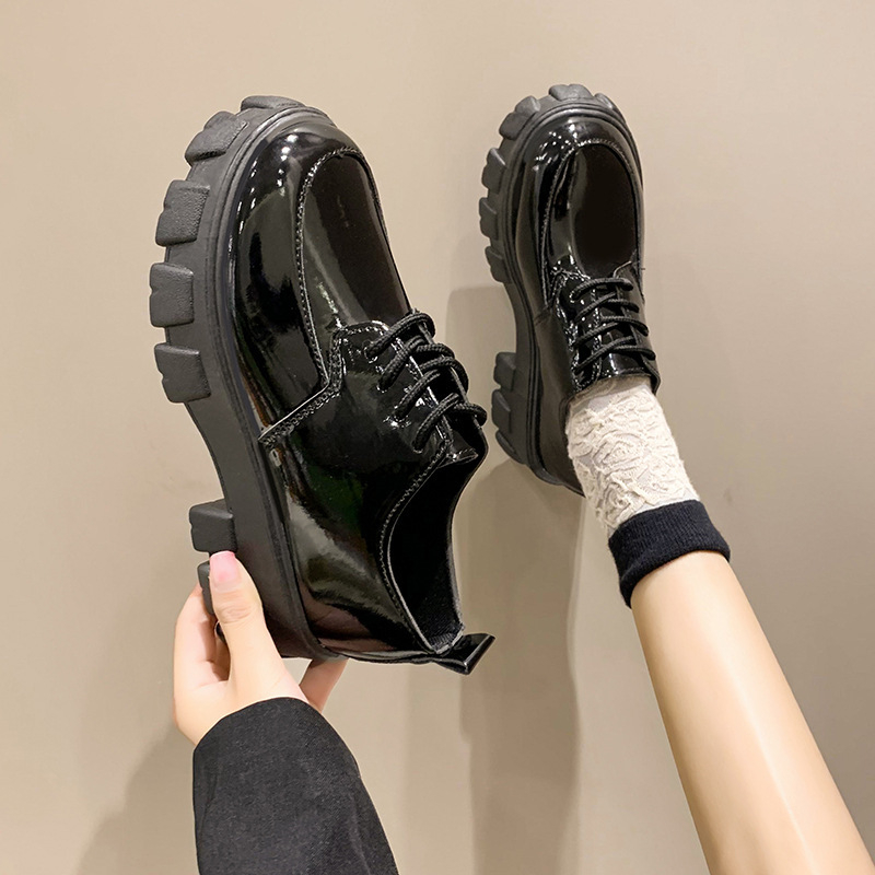 Ženske loaferice s platformom, debelim potplatom, okruglim vrhom, vezicama, japanski JK casual obuća
