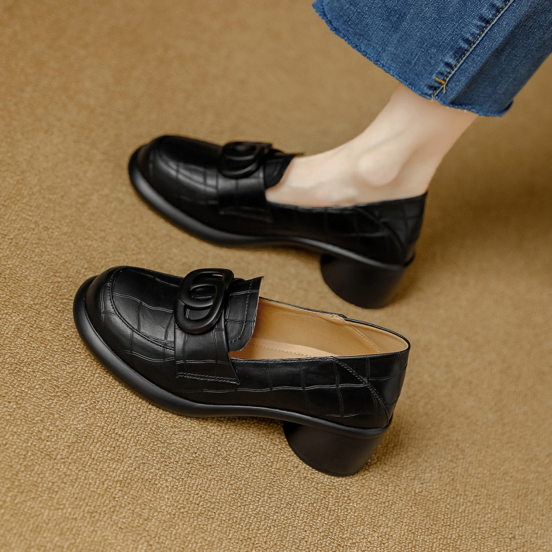 2025 Ženske loafers s debelim i srednjim petom, slip-on, lagane, svestrane, za suknje