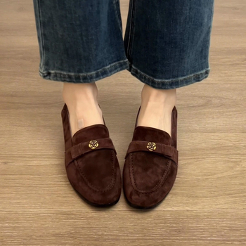 Na lageru: Slip-on mokasine za žene, vintage francuskog stila Melard-inspirirane Camellia, metalna kopča, s debelim petom
