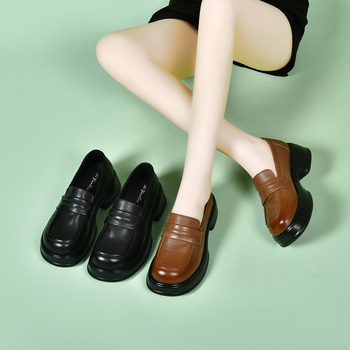 Ženske loaferice od prave kože, s debelim potplatom, britski stil, platforma, mekana unutarnja podstava