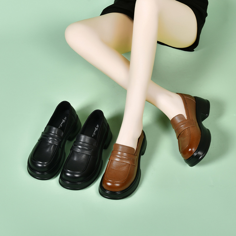 Ženske loaferice od prave kože, s debelim potplatom, britski stil, platforma, mekana unutarnja podstava