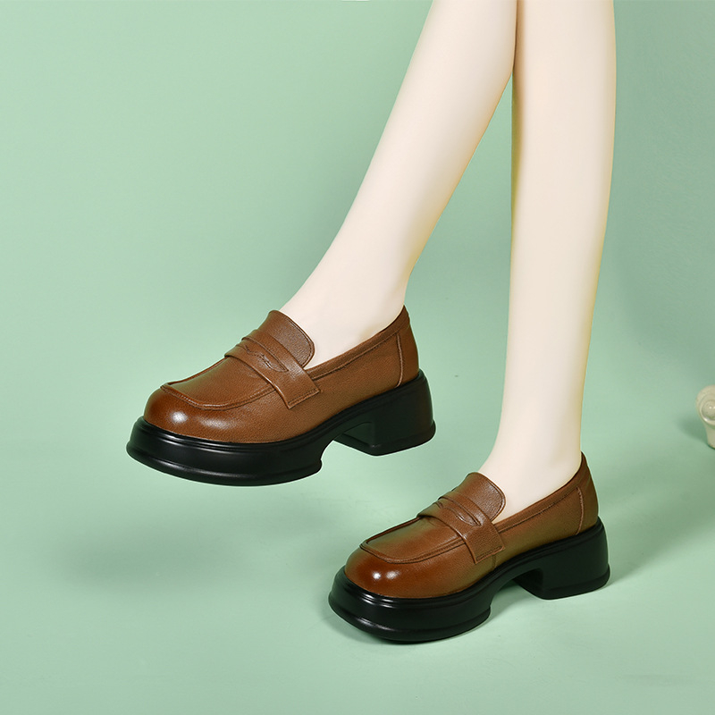 Ženske loaferice od prave kože, s debelim potplatom, britski stil, platforma, mekana unutarnja podstava
