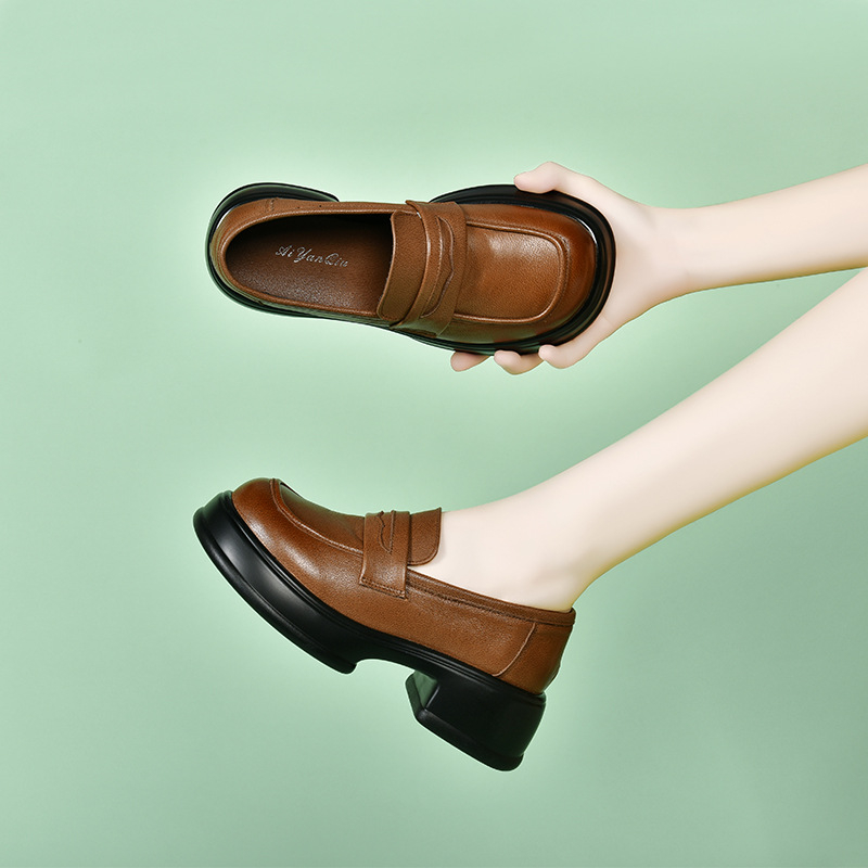 Ženske loaferice od prave kože, s debelim potplatom, britski stil, platforma, mekana unutarnja podstava