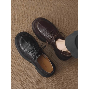 Ženske loaferice od oprane kože s debelim potplatom, vezanje, vintage britanski stil, zaobljeni vrh, svakodnevna obuća