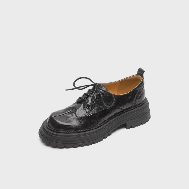 Ženske loaferice od oprane kože s debelim potplatom, vezanje, vintage britanski stil, zaobljeni vrh, svakodnevna obuća