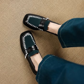 Ženske loaferice s kvadratnim vrhom, retro u blokovima boja i debelom potplatom, britanski stil, za sve sezone, 2025 novi model