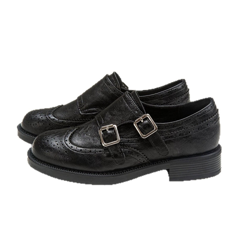 Ženske vintage brogue loaferice s isklesanim uzorkom i kopčom, kožne u britanskom stilu