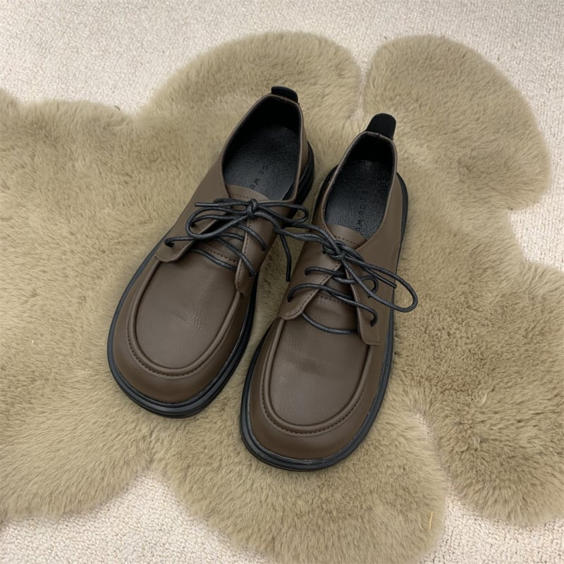 Ženske loaferice s debelim potplatom u britskom retro stilu, vezice, koža, japanski stil JK, novi model za jesen-zimu 2026