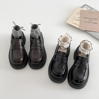 Crne ženske Mary Jane loaferice s debelim potplatom, britanski retro stil
