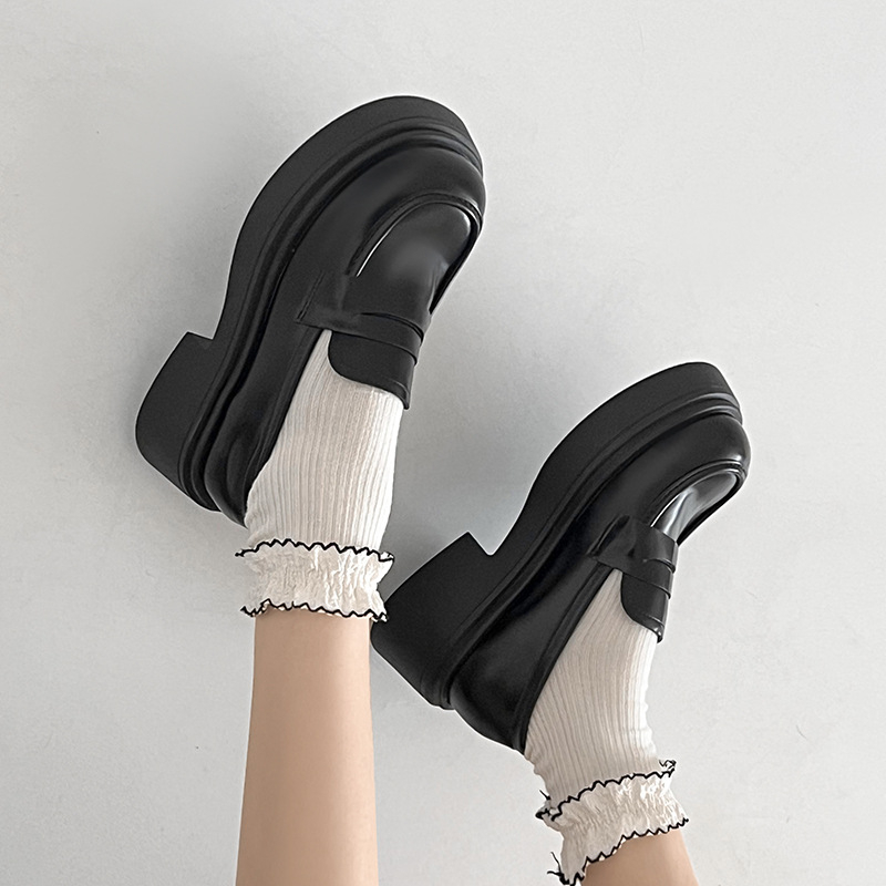 Crne ženske Mary Jane loaferice s debelim potplatom, britanski retro stil