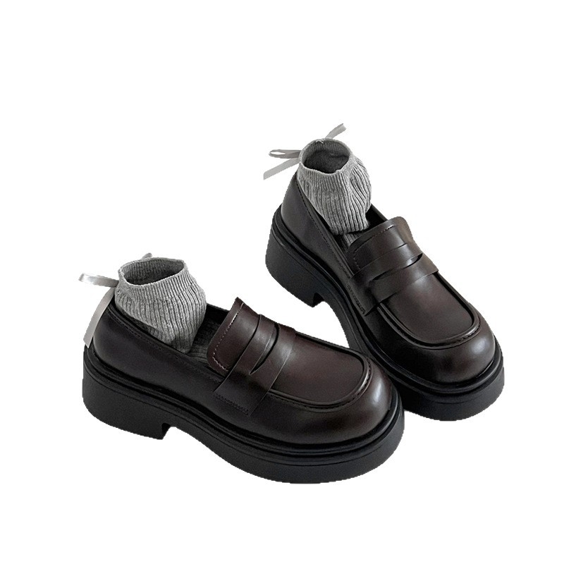Crne ženske Mary Jane loaferice s debelim potplatom, britanski retro stil