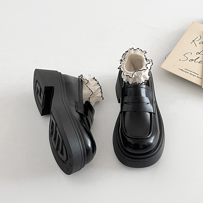 Crne ženske Mary Jane loaferice s debelim potplatom, britanski retro stil